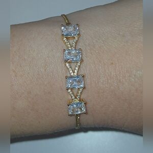 New 18k Gold Plated Adjustable Lariat Bracelet With CZs By Pretty Bird